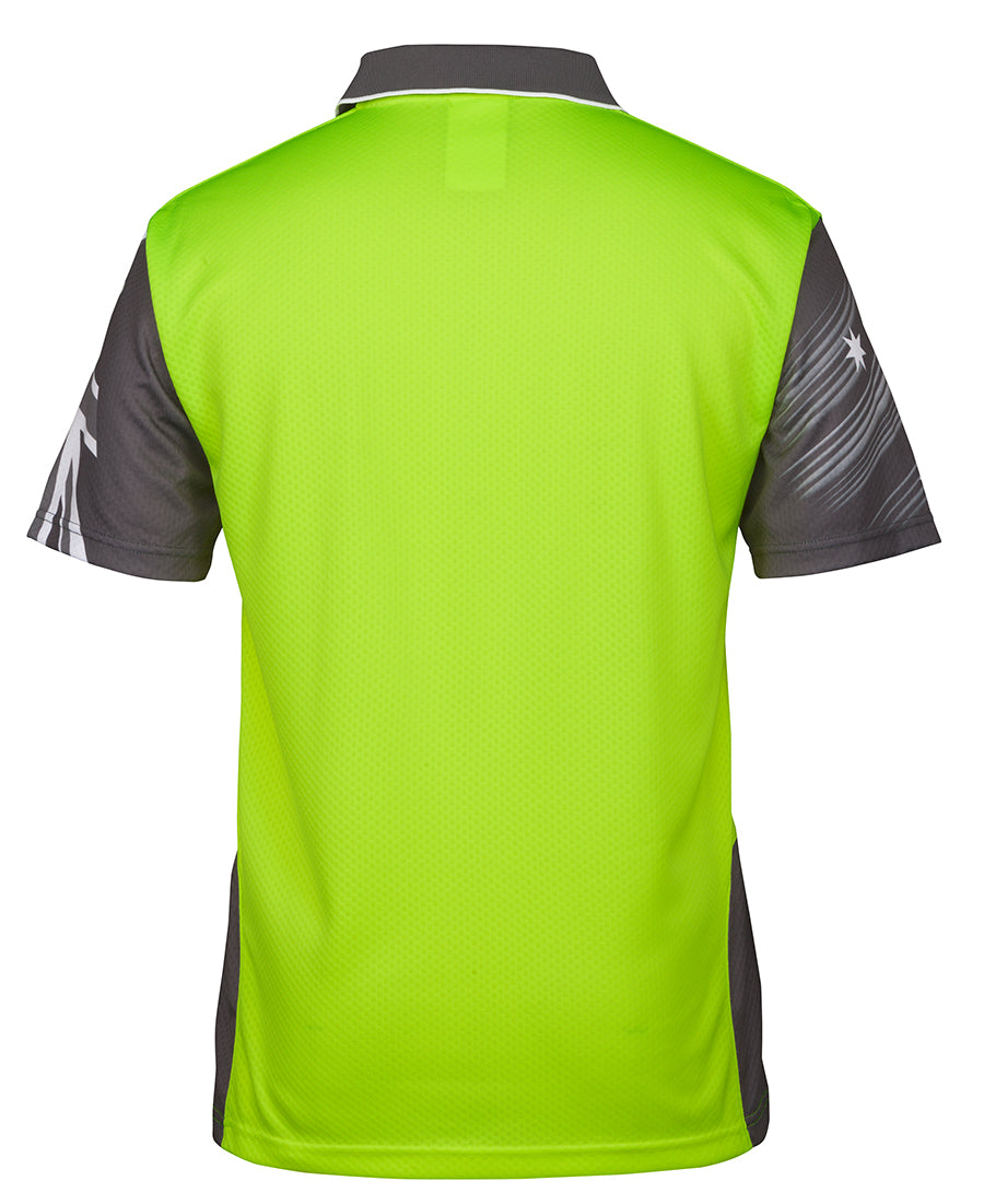 JB's Hi Vis Southern Cross Polo - Lime/Charcoal - Back