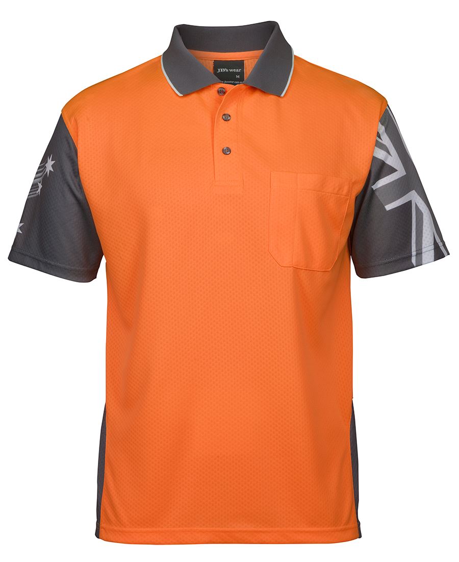 JB's Hi Vis Southern Cross Polo - Orange/Charcoal - Front