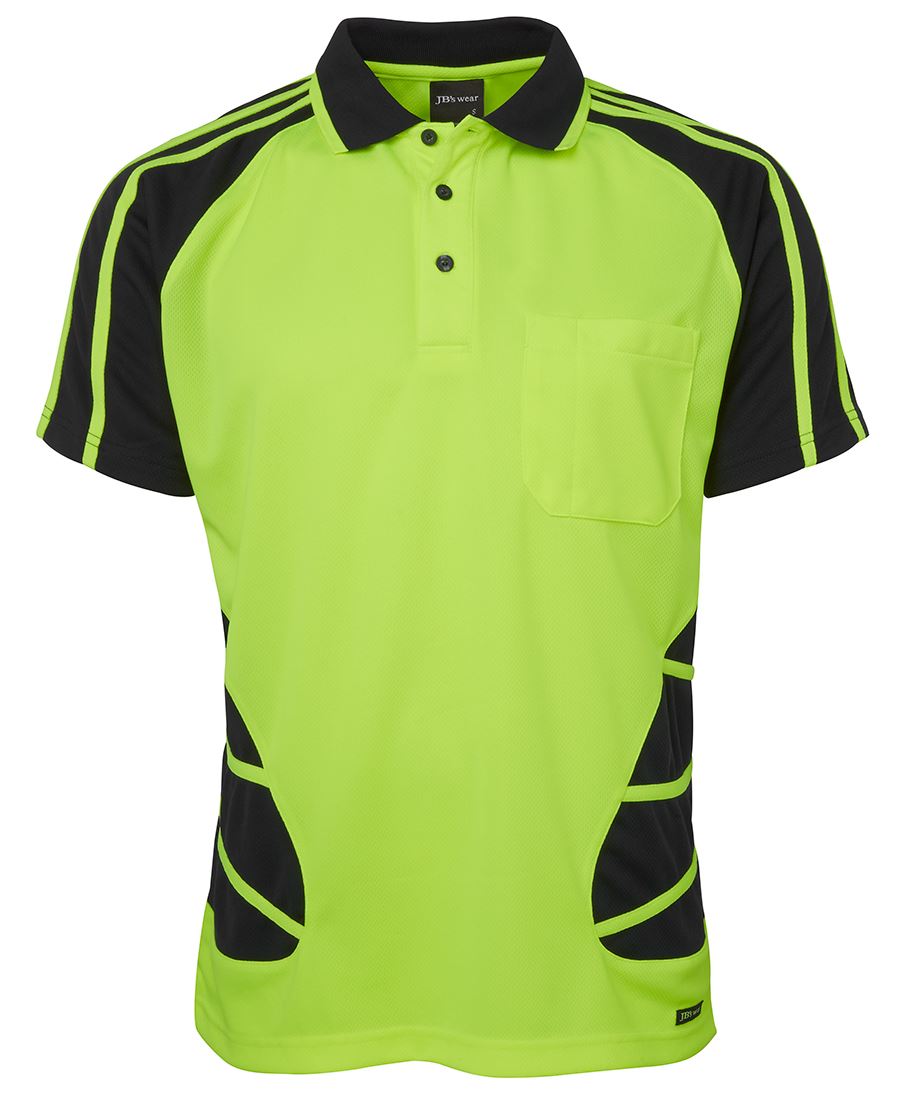 JB's Hi Vis S/S Spider Polo - Lime/Black - Front