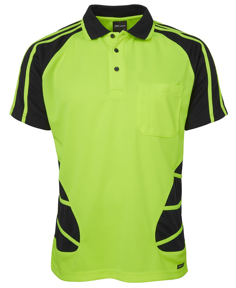 JB's Hi Vis S/S Spider Polo - Lime/Black - Front