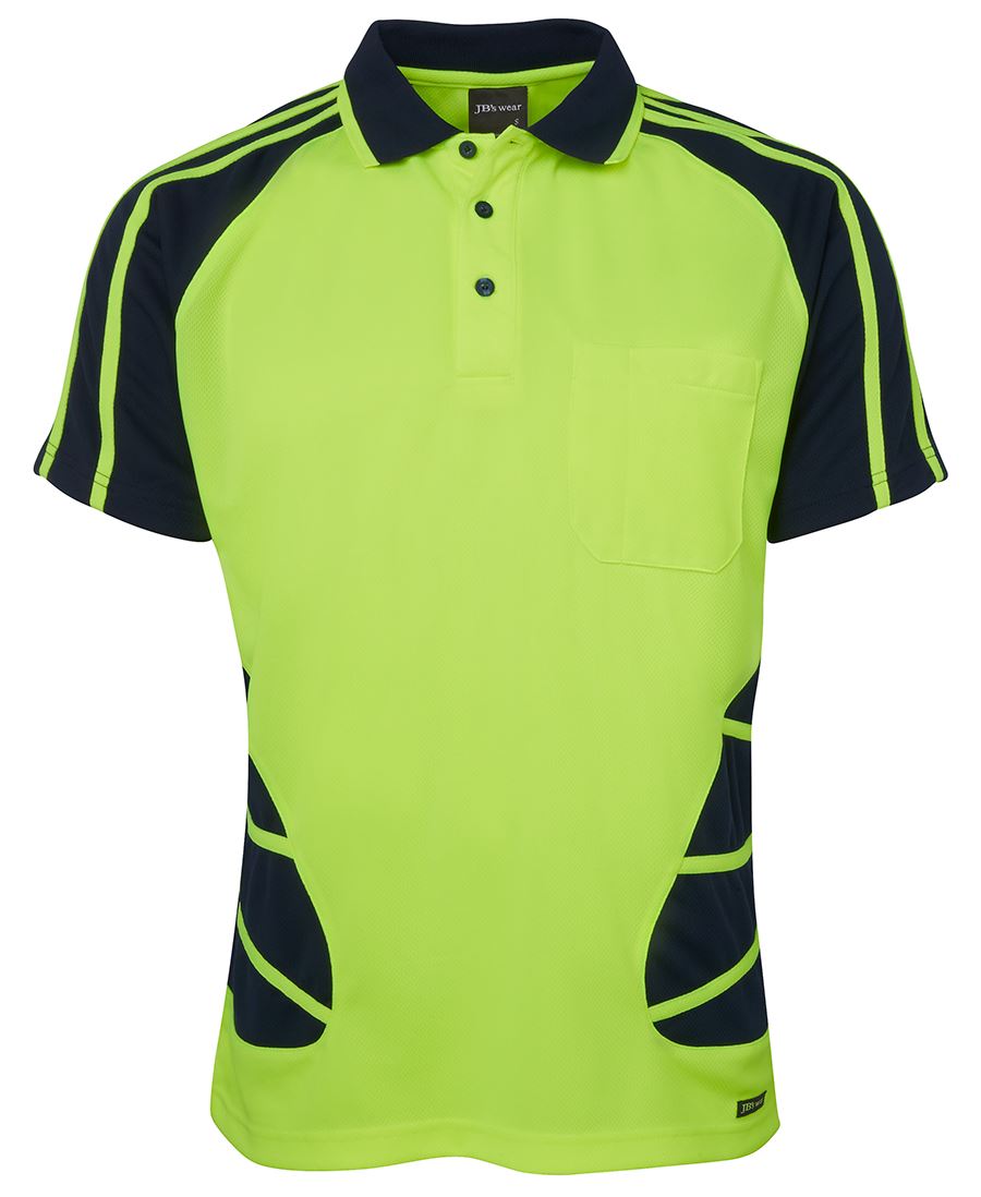JB's Hi Vis S/S Spider Polo - Lime/Navy - Front