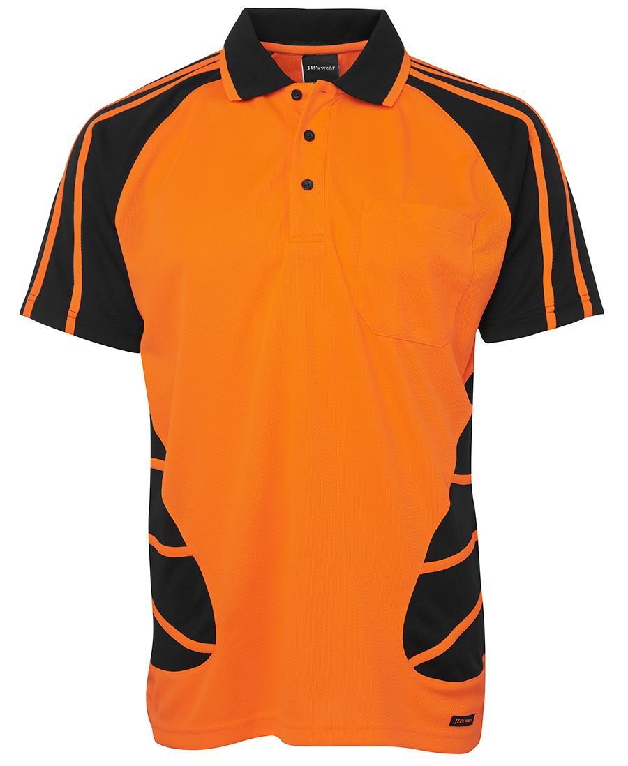 JB's Hi Vis S/S Spider Polo - Orange/Black - Front