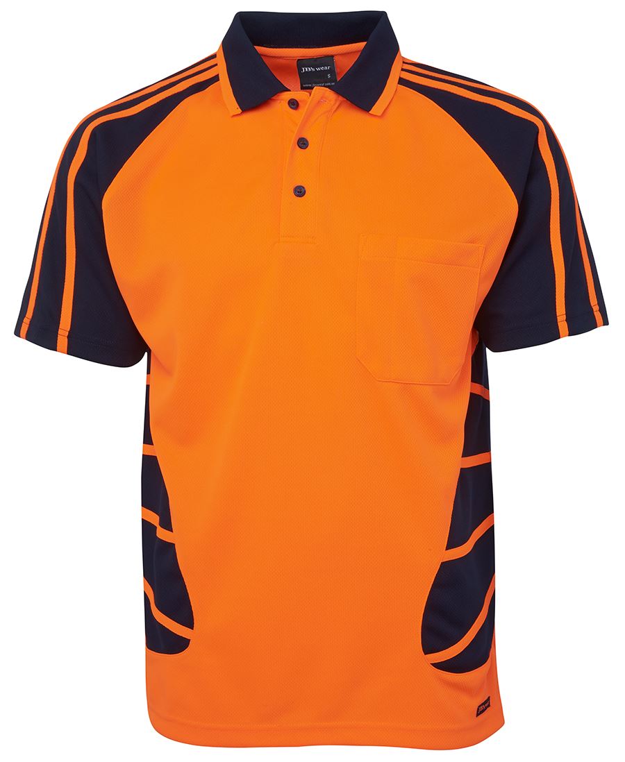 JB's Hi Vis S/S Spider Polo - Orange/Navy - Front