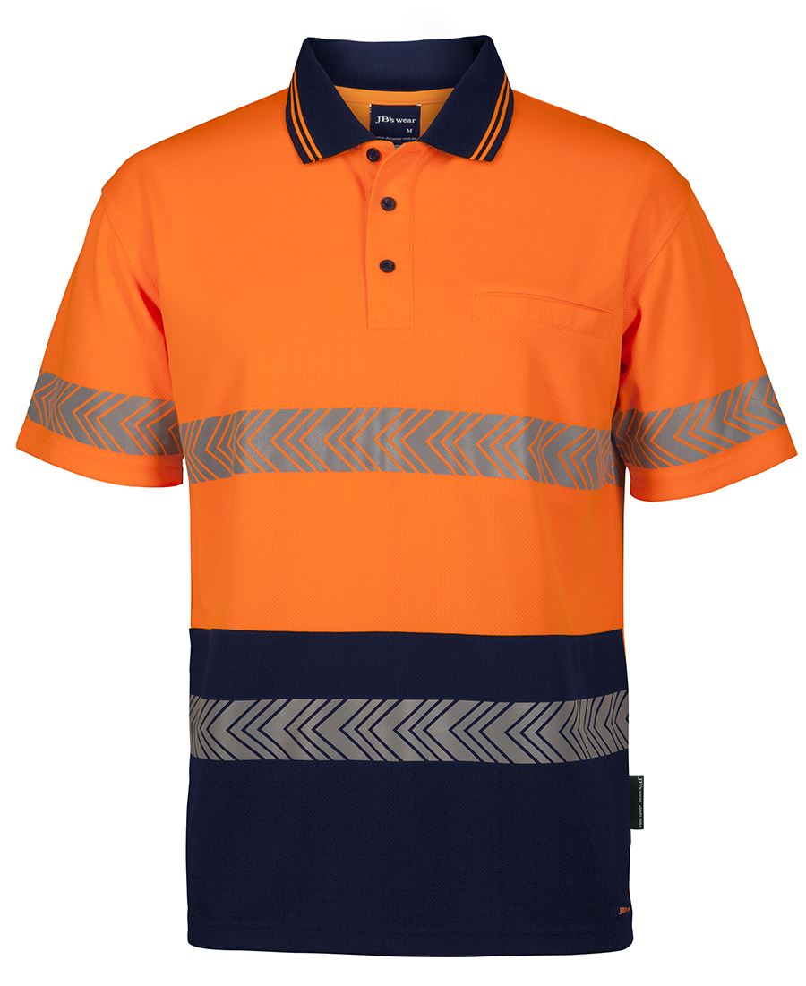 JB'S Hi Vis S/S Segmented Tape Polo - Orange/Navy - Front
