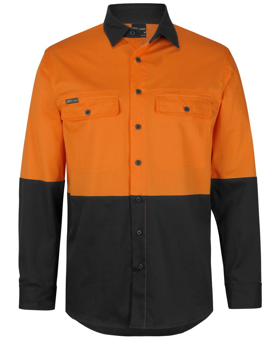 JB'S Hi Vis L/S Stretch Work Shirt - Orange/Black - Front