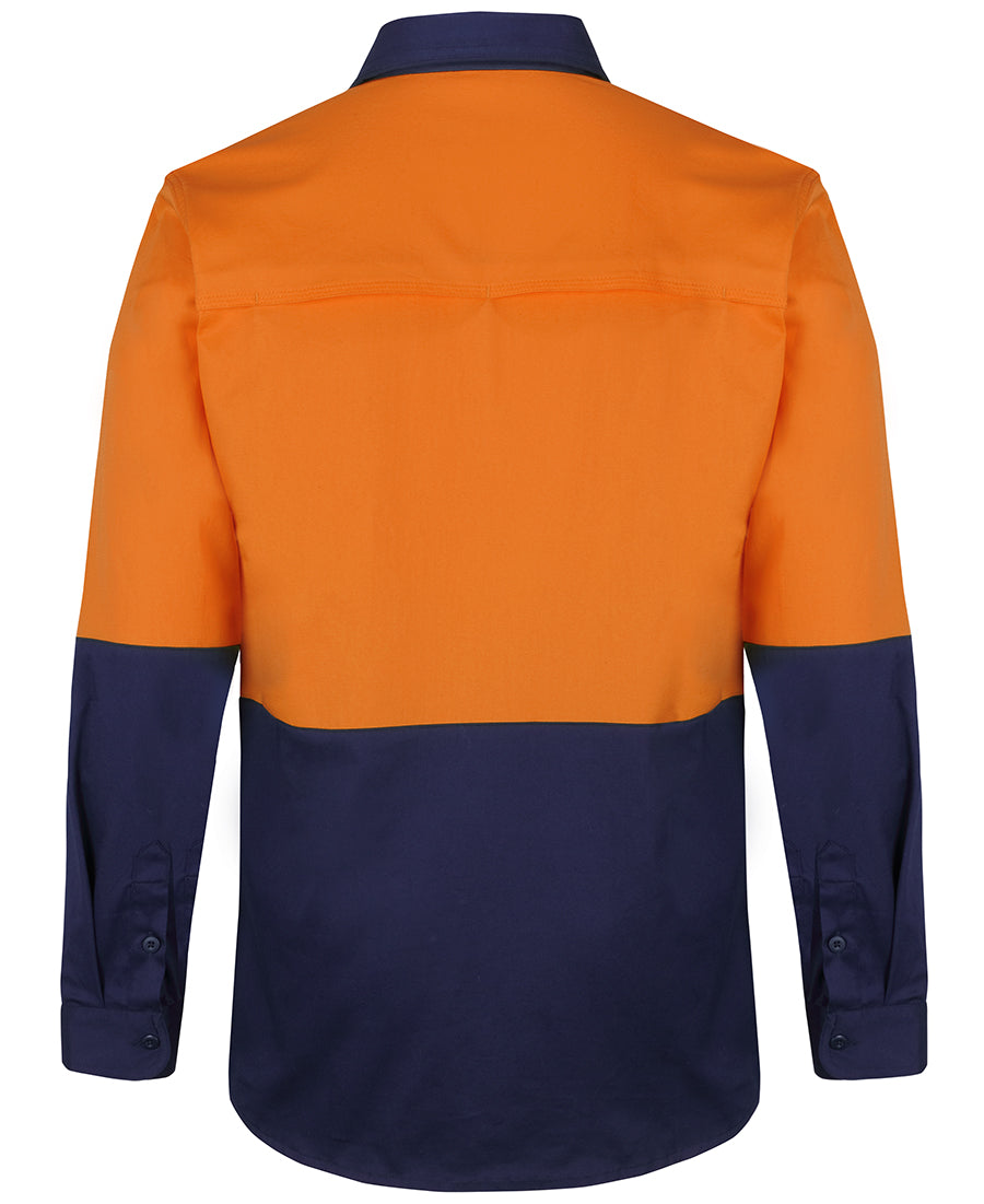 JB'S Hi Vis L/S Stretch Work Shirt - Orange/Navy - Back