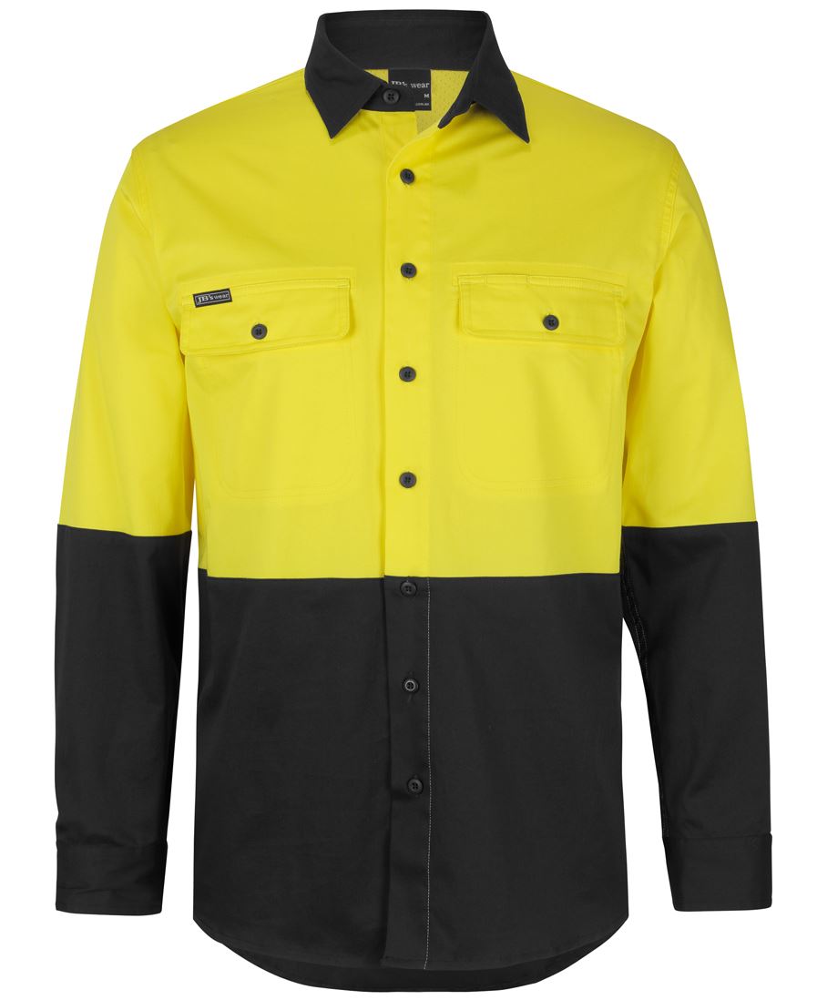 JB'S Hi Vis L/S Stretch Work Shirt - Yellow/Black - Front