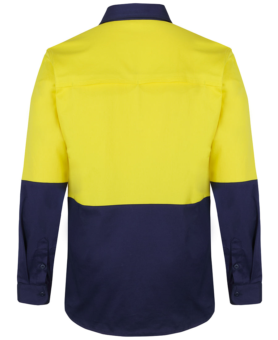 JB'S Hi Vis L/S Stretch Work Shirt - Yellow/Navy - Back