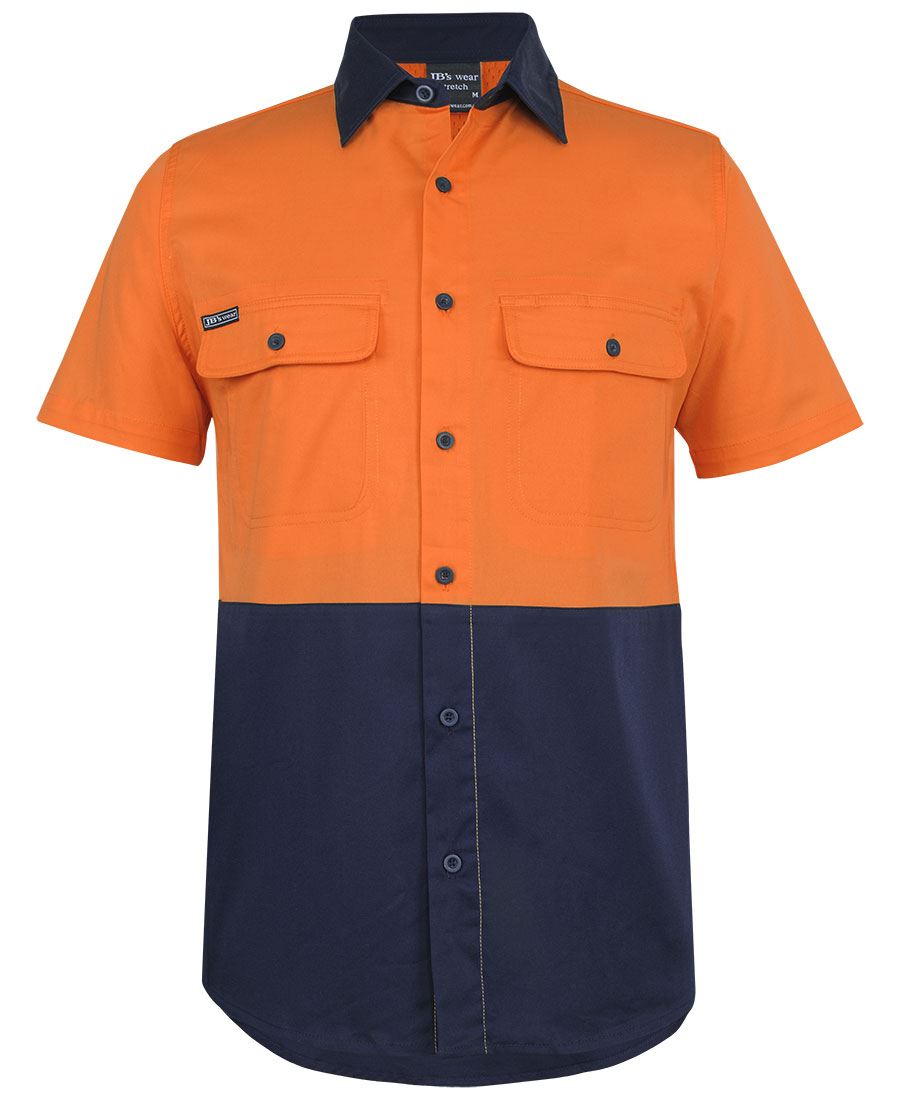 JB's Hi Vis S/S Stretch Work Shirt - Orange/Navy - Front