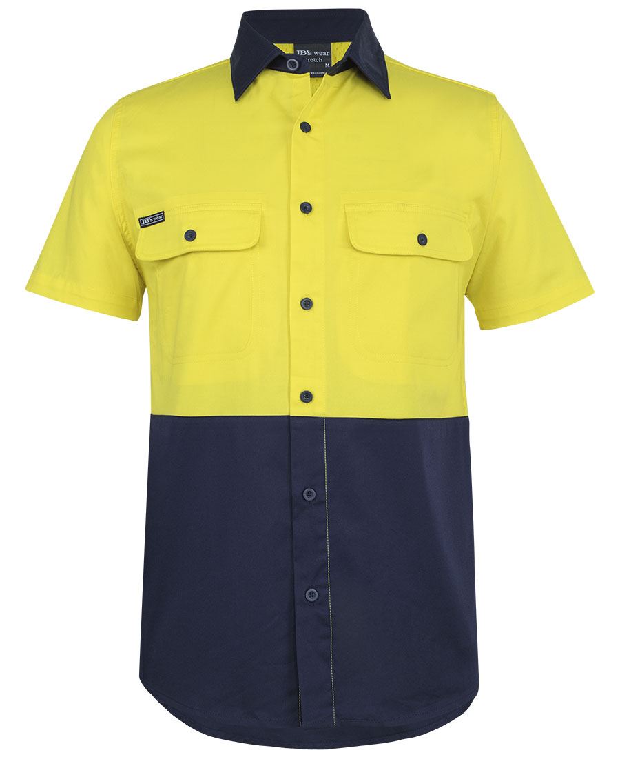 JB's Hi Vis S/S Stretch Work Shirt - Yellow/Navy - Front