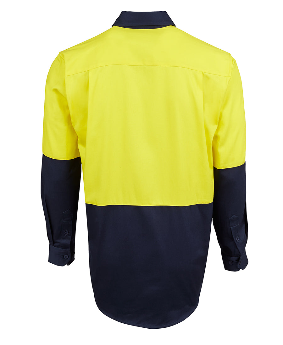 JB's Hi Vis Close Front L/S 190g Work Shirt - Yellow/Navy - Back