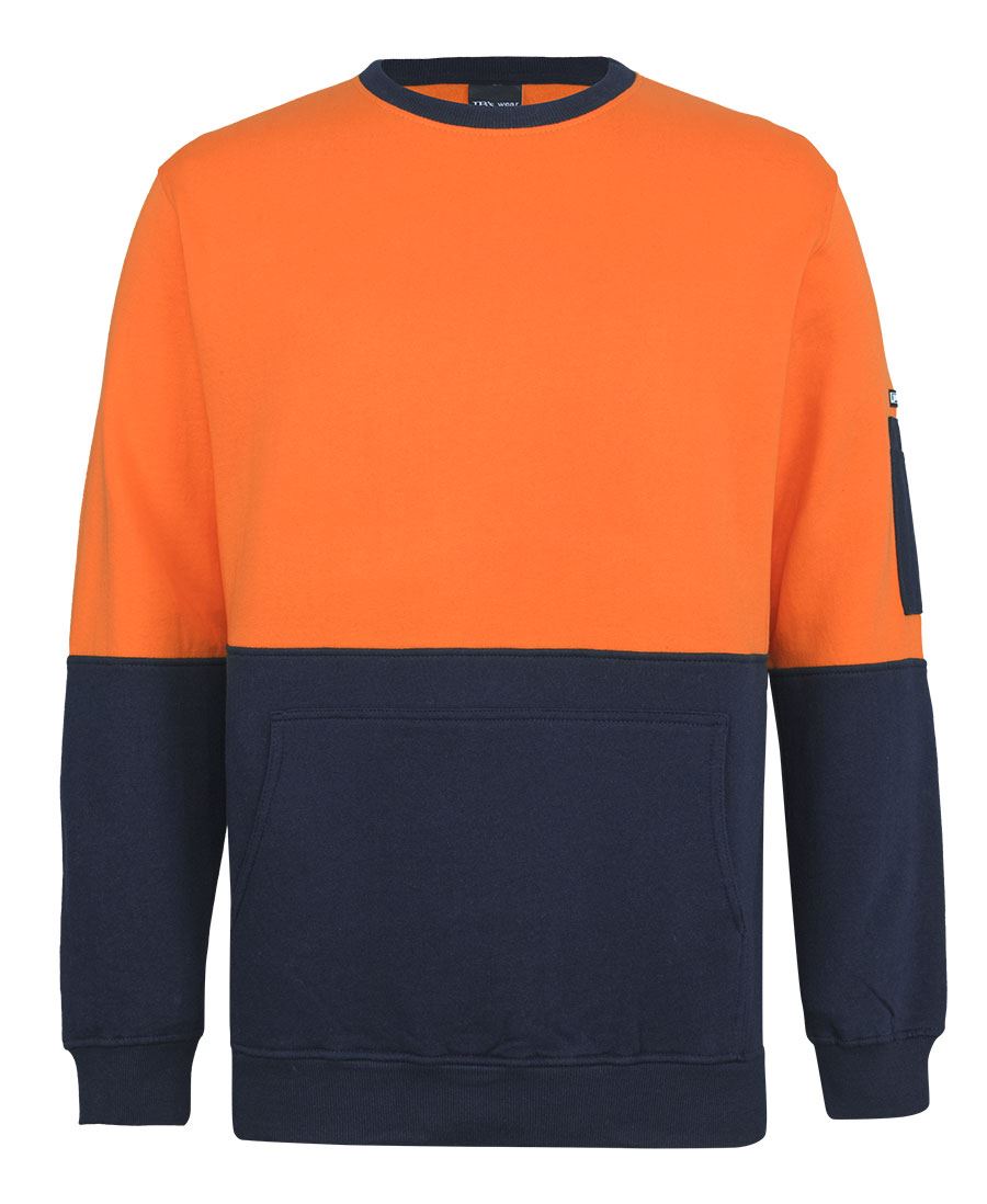 JB's Hi Vis 310 Cotton Crew Neck Fleece - Orange/Navy - Front