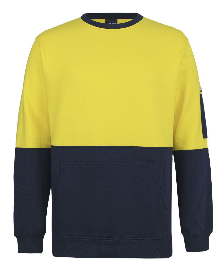 JB's Hi Vis 310 Cotton Crew Neck Fleece - Yellow/Navy - Front