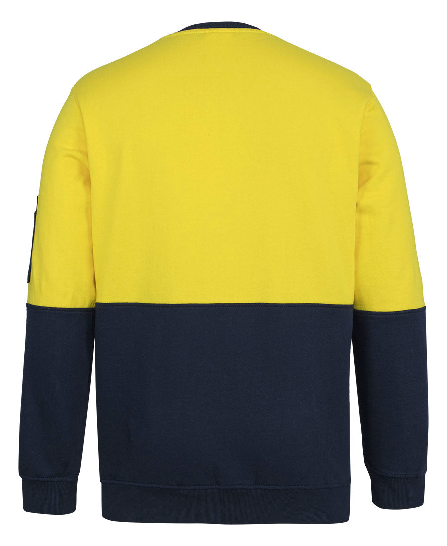 JB's Hi Vis 310 Cotton Crew Neck Fleece - Yellow/Navy - Back