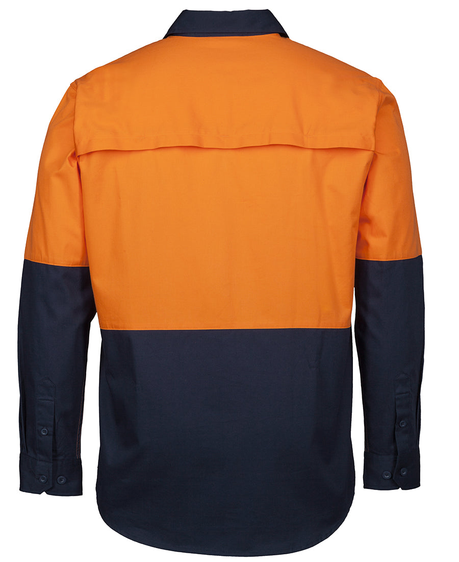 JB's Hi Vis Close Front L/S 150g Work Shirt - Orange/Navy - Back