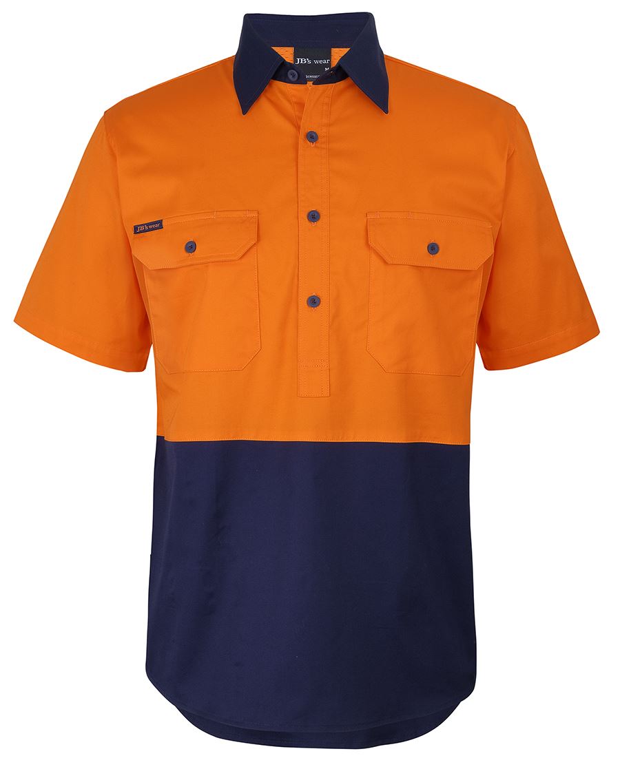 JB's Hi Vis Close Front S/S 150g Work Shirt - Orange/Navy - Front