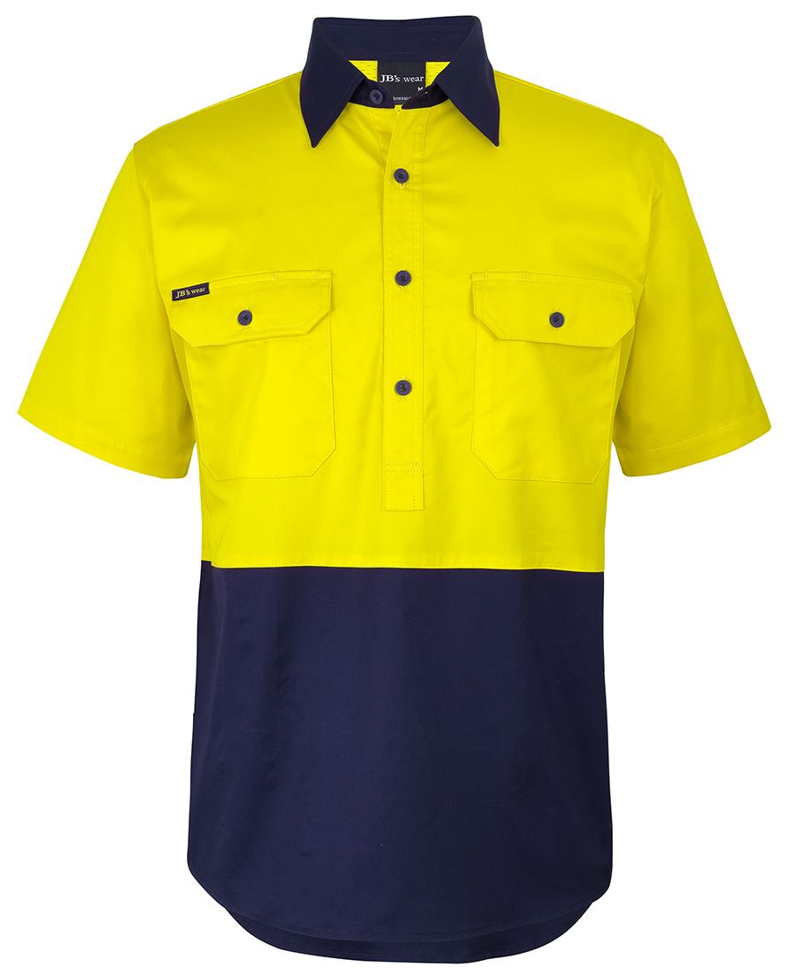JB's Hi Vis Close Front S/S 150g Work Shirt - Yellow/Navy - Front