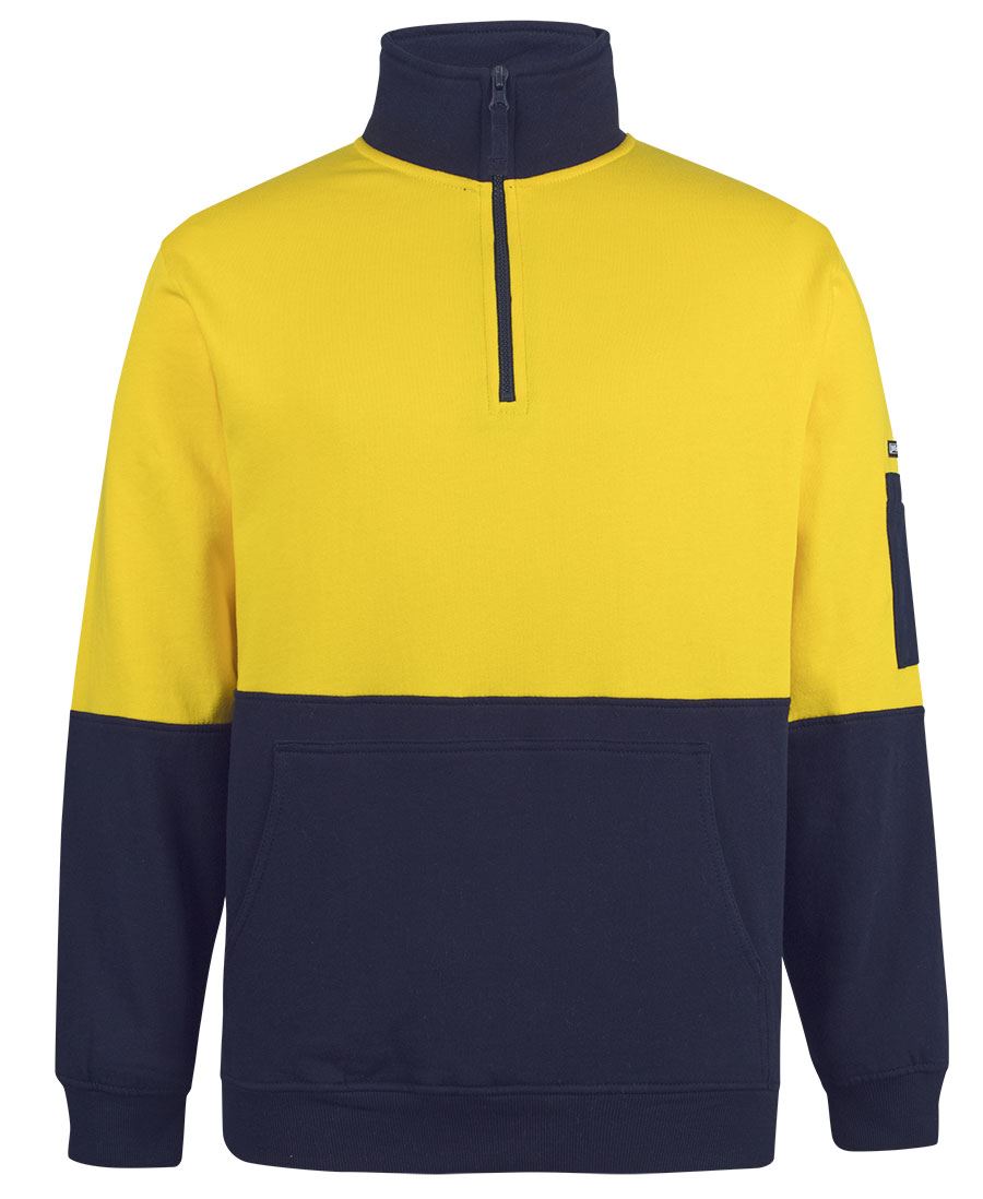 JB's Hi Vis 310 Cotton 1/2 Zip Fleece - Yellow/Navy - Front