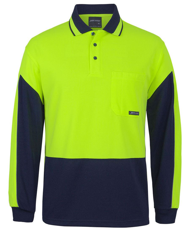 JB's Hi Vis L/S Gap Polo - Lime/Navy - Front