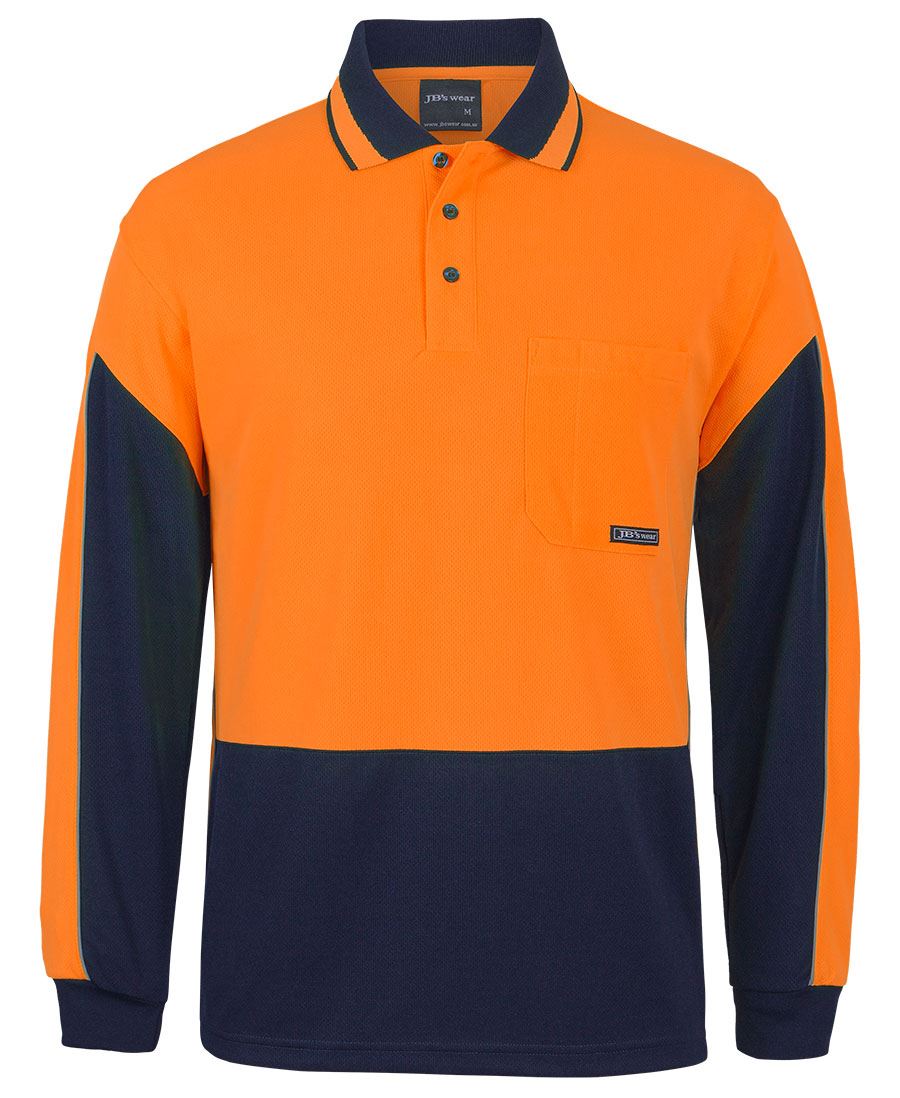 JB's Hi Vis L/S Gap Polo - Orange/Navy - Front