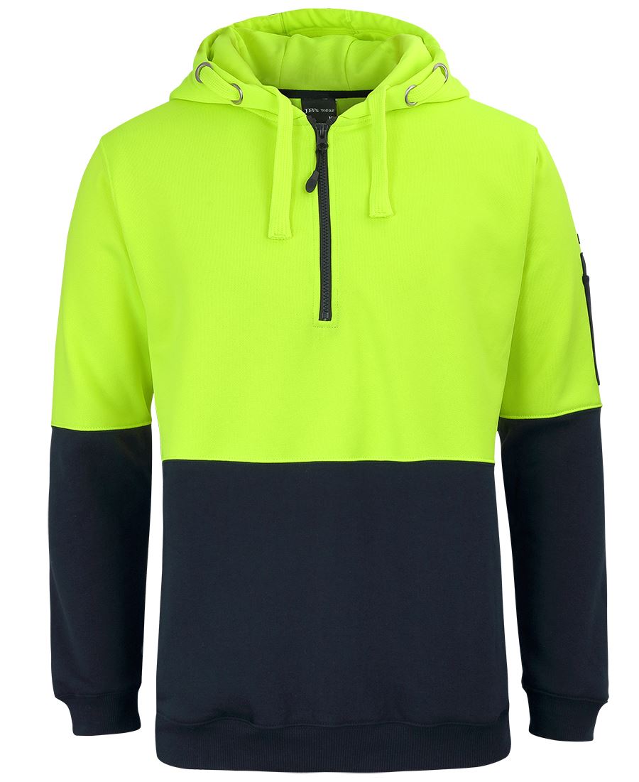 JB's Hi Vis 1/2 Zip Hoodie - Lime/Navy - Front