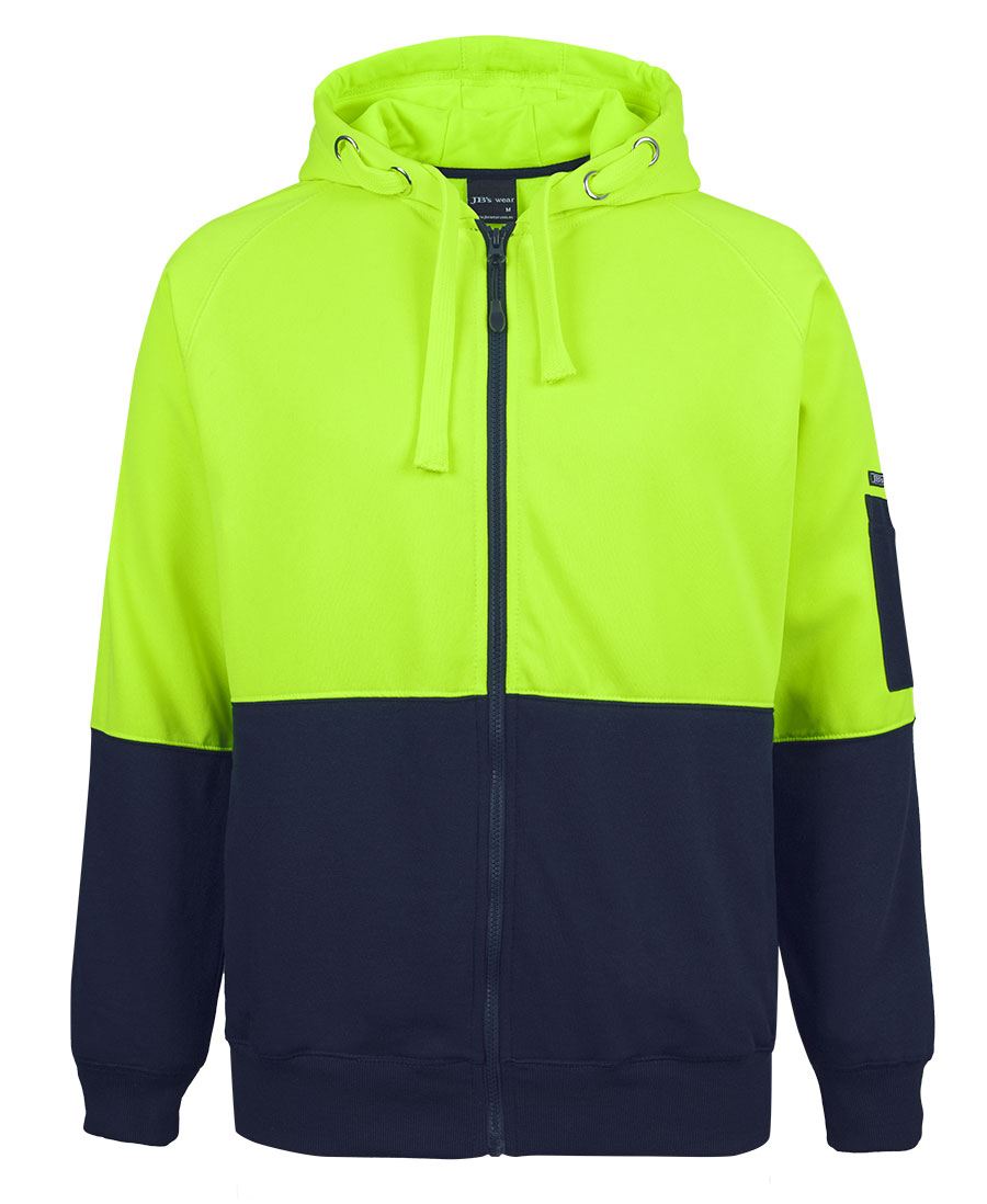 JB's Hi Vis Full Zip Fleecy Hoodie - Lime/Navy - Front