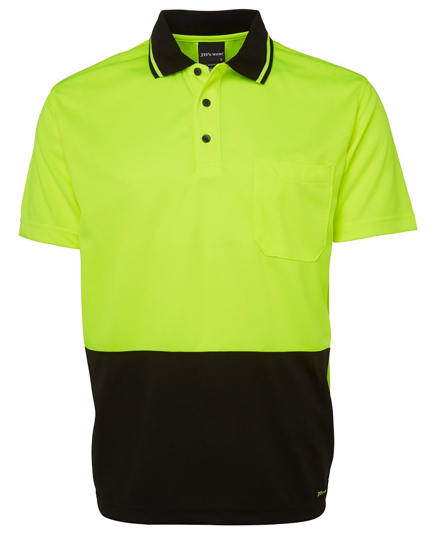 JB's Adults and Kids Hi Vis Non Cuff Traditional Polo - Lime/Black - Front