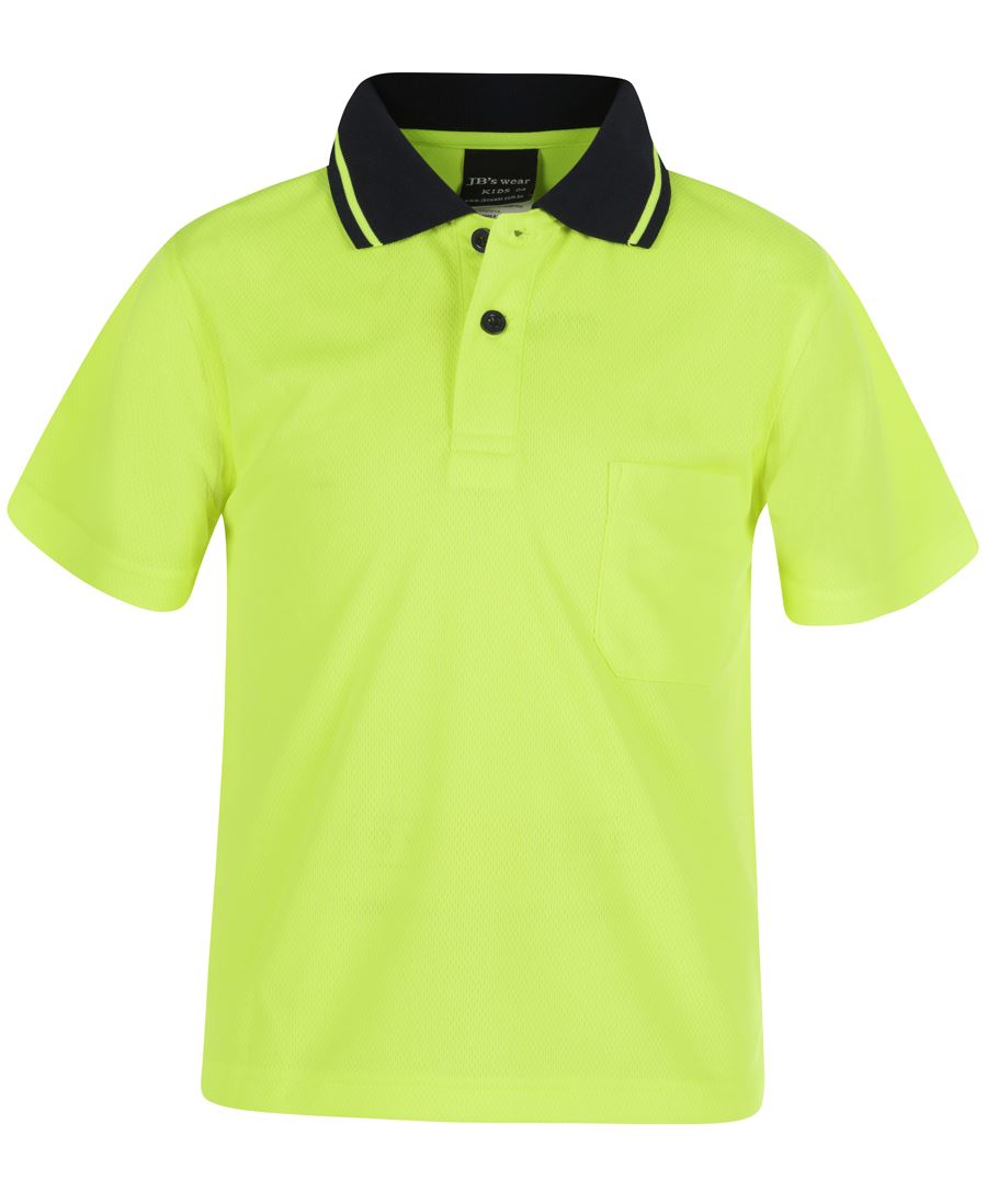 JB's Adults and Kids Hi Vis Non Cuff Traditional Polo - Lime - Front