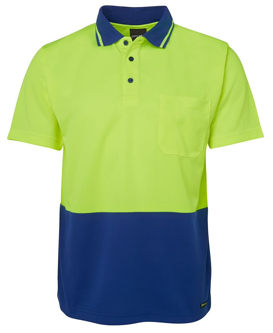 JB's Adults and Kids Hi Vis Non Cuff Traditional Polo - Lime/Royal - Front
