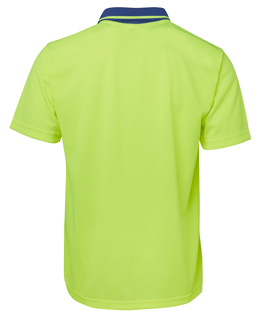 JB's Adults and Kids Hi Vis Non Cuff Traditional Polo - Lime/Royal - Back