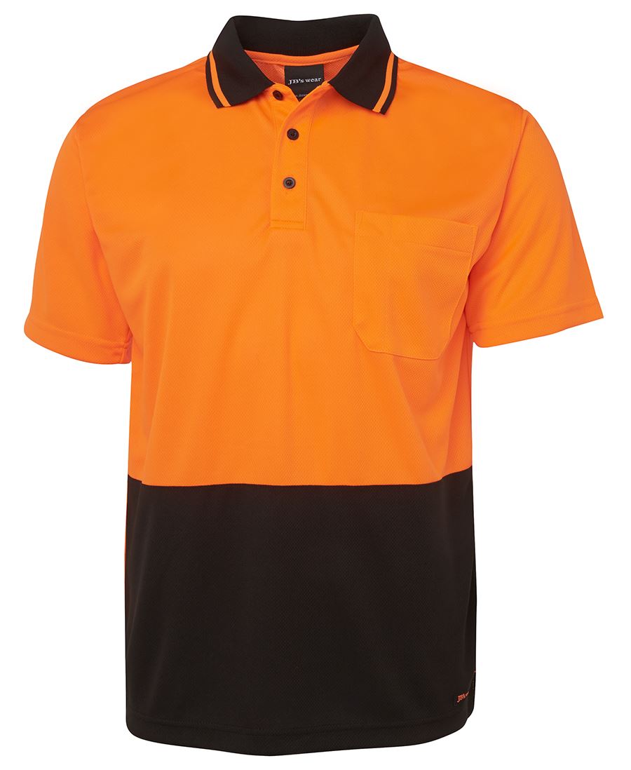JB's Adults and Kids Hi Vis Non Cuff Traditional Polo - Orange/Black - Front
