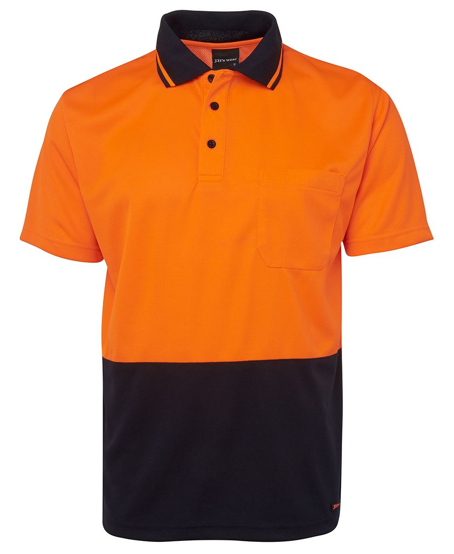 JB's Adults and Kids Hi Vis Non Cuff Traditional Polo - Orange/Navy - Front