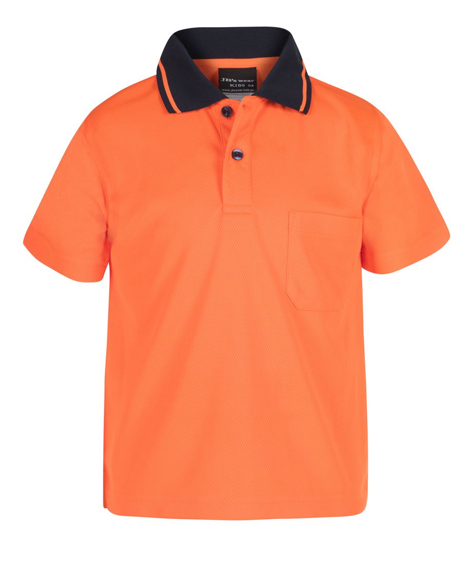 JB's Adults and Kids Hi Vis Non Cuff Traditional Polo - Orange - Front