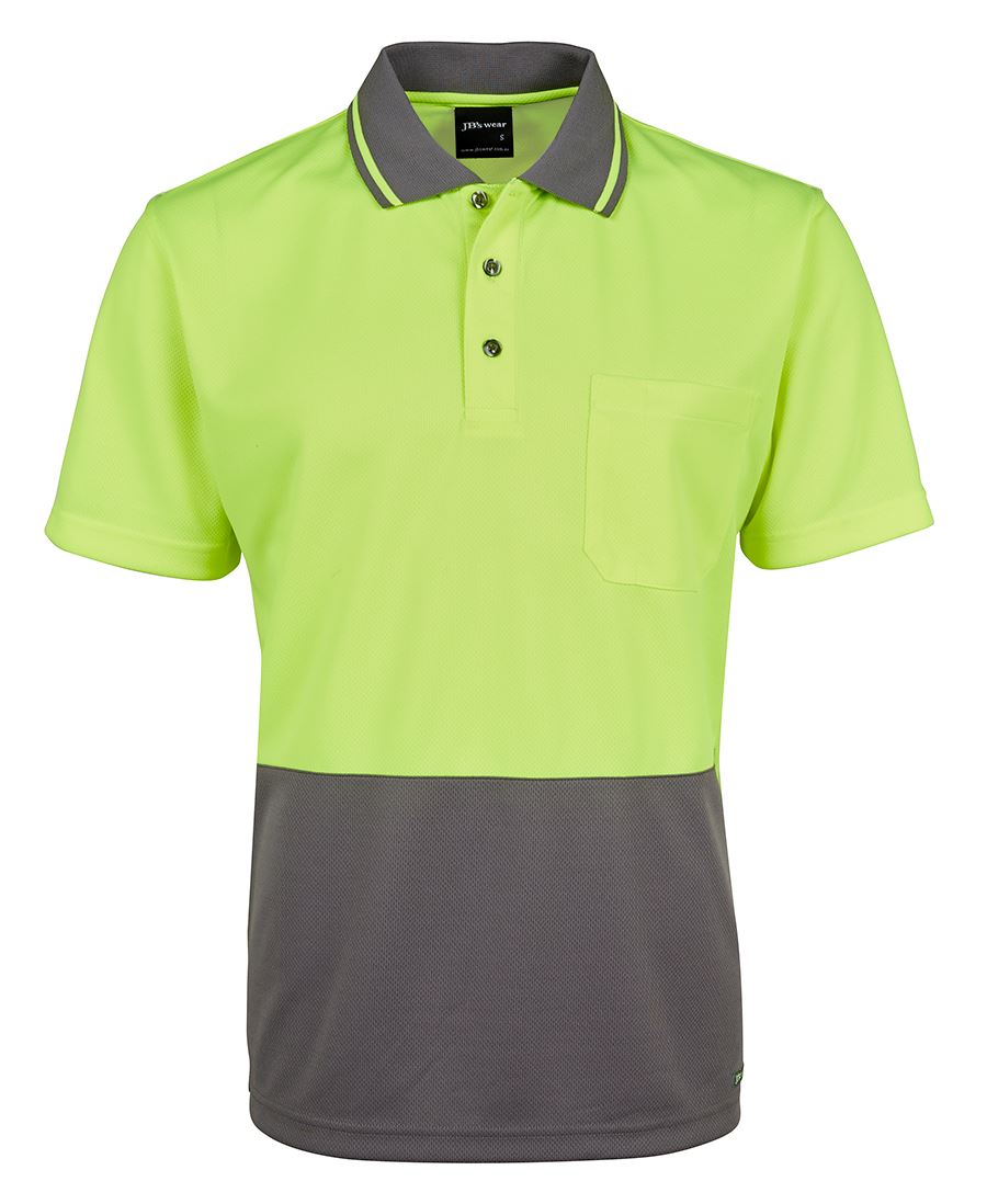 JB's Adults and Kids Hi Vis Non Cuff Traditional Polo - Lime/Charcoal - Front