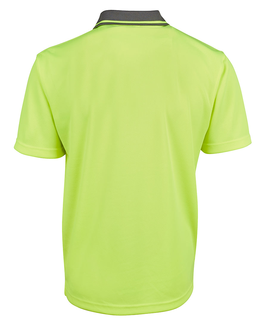 JB's Adults and Kids Hi Vis Non Cuff Traditional Polo - Lime/Charcoal - Back