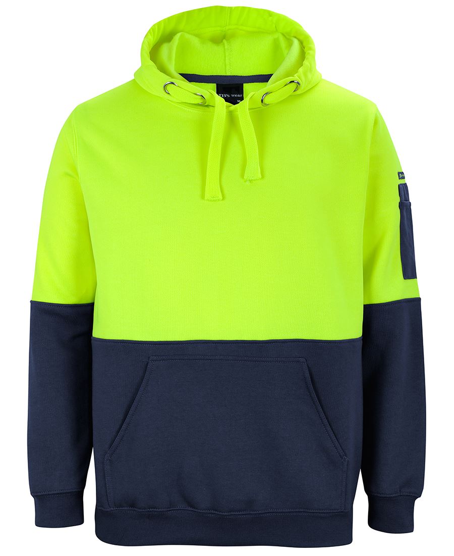 JB's Hi Vis Pull Over Hoodie - Lime/Navy - Front