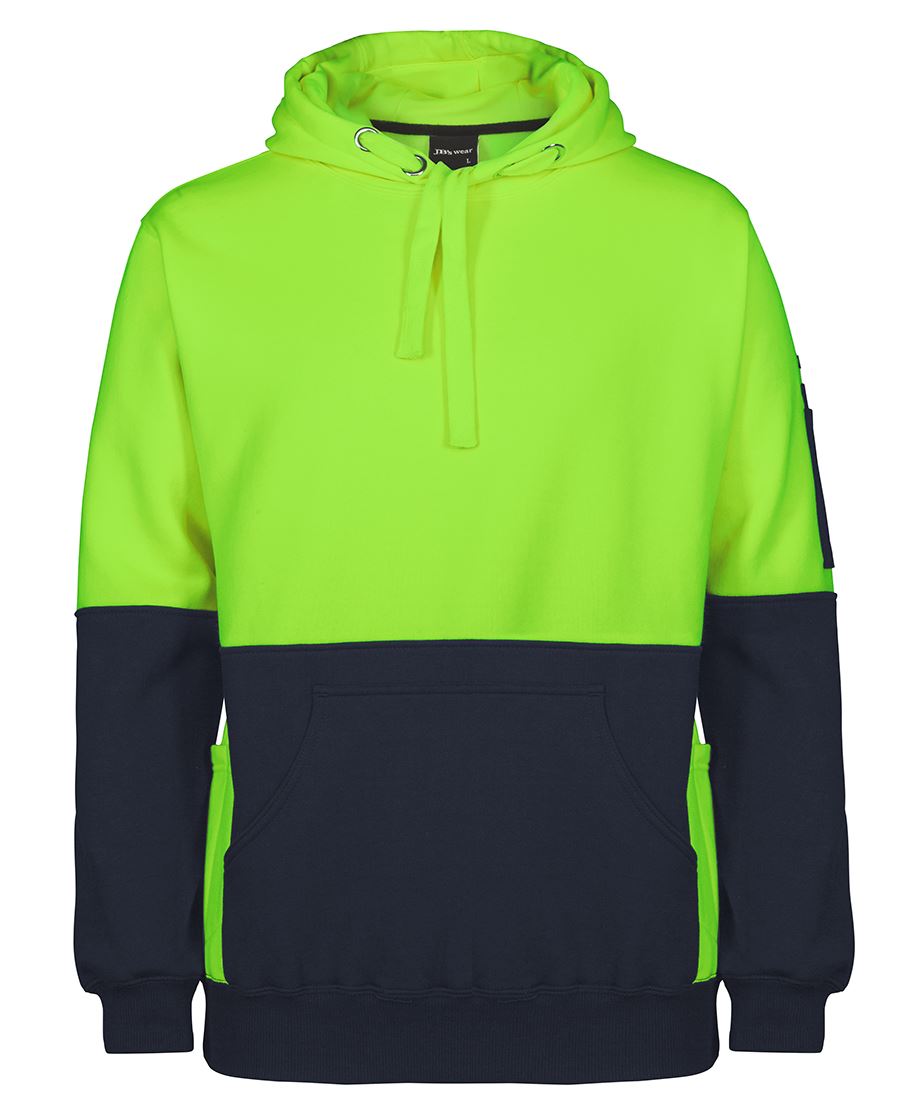 JB's Hi Vis 330G Pull Over Hoodie - Lime/Navy - Front