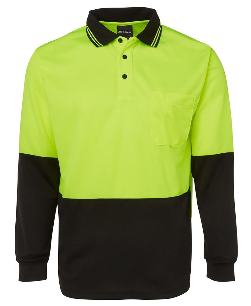 JB's Hi Vis L/S Traditional Polo - Lime/Black - Front