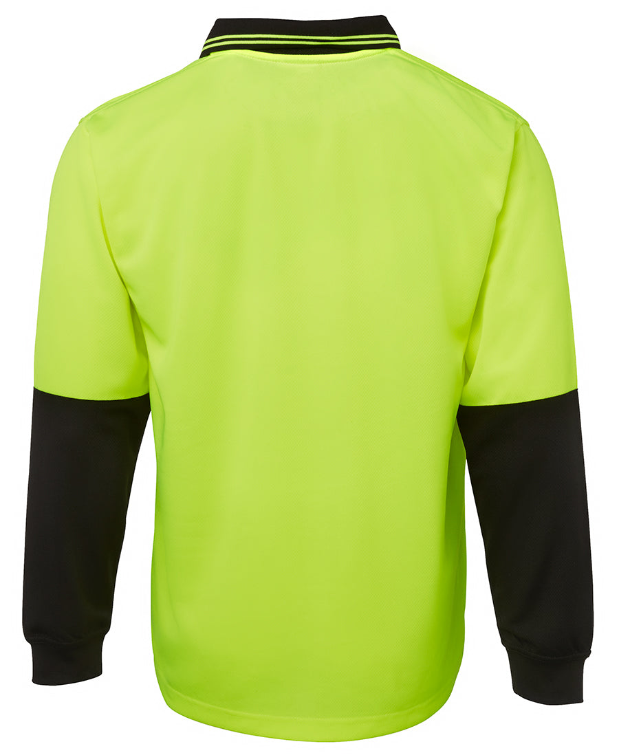 JB's Hi Vis L/S Traditional Polo - Lime/Black - Back