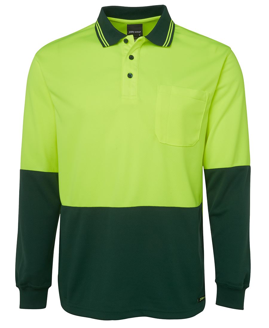 JB's Hi Vis L/S Traditional Polo - Lime/Bottle - Front