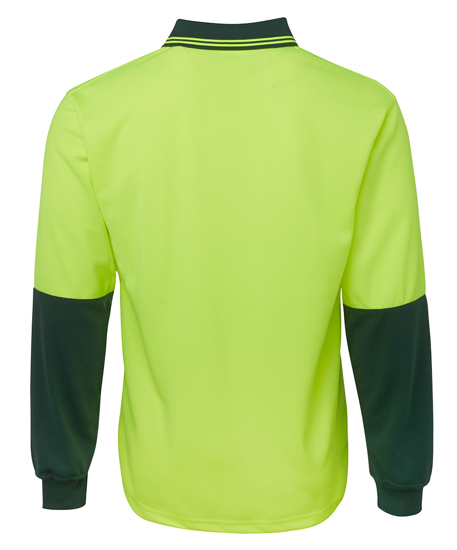 JB's Hi Vis L/S Traditional Polo - Lime/Bottle - Back