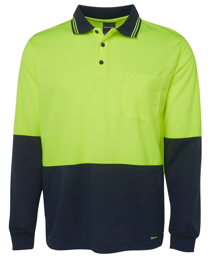 JB's Hi Vis L/S Traditional Polo - Lime/Navy - Front