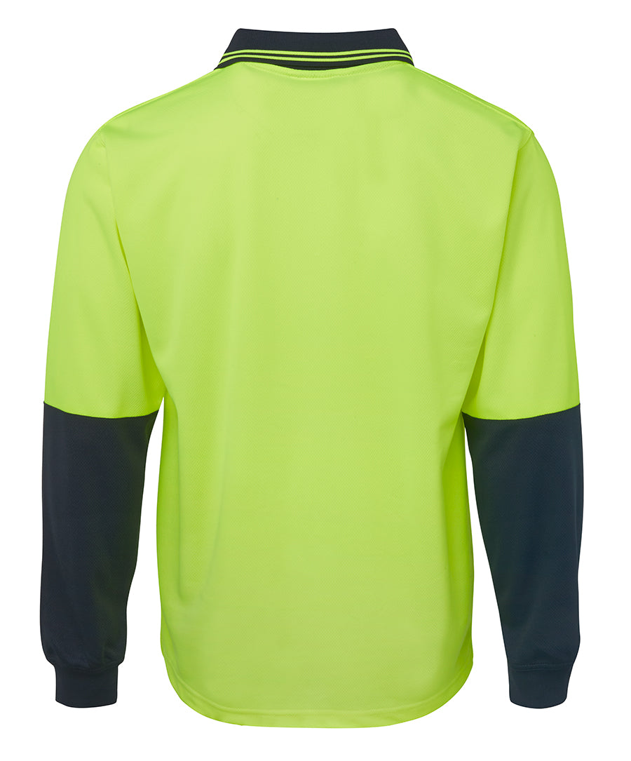JB's Hi Vis L/S Traditional Polo - Lime/Navy - Back