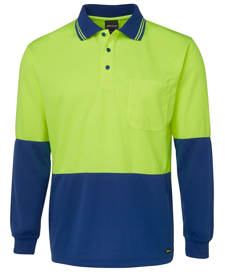 JB's Hi Vis L/S Traditional Polo - Lime/Royal - Front