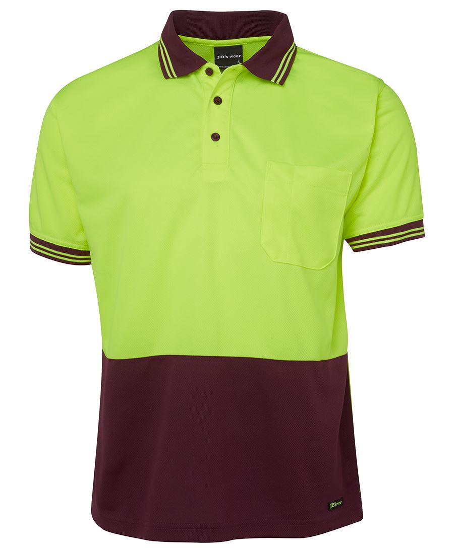 JB's Hi Vis S/S Traditional Polo - Lime/Maroon - Front