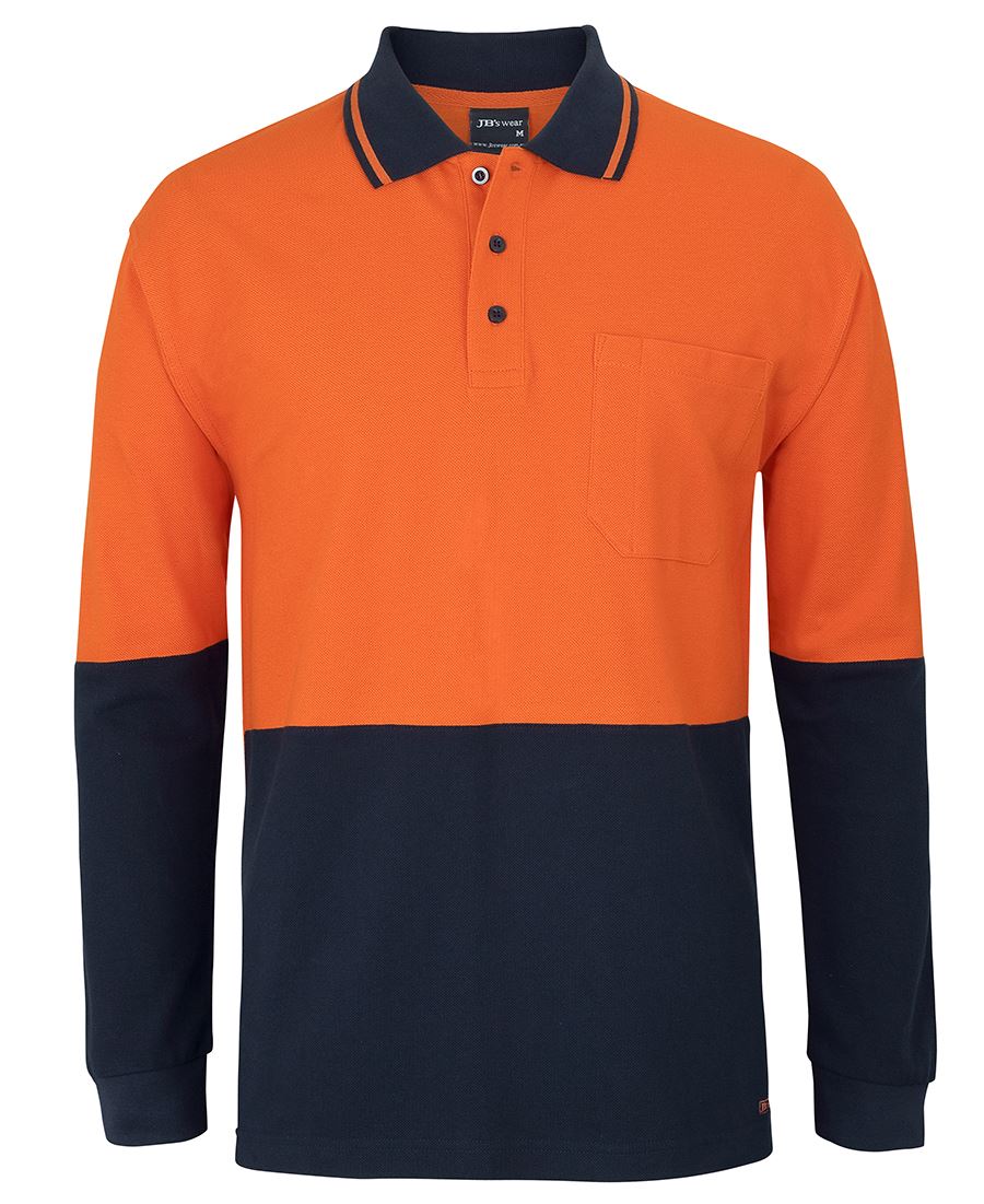 JB's Hi Vis L/S Cotton Pique Trad Polo - Orange/Navy - Front