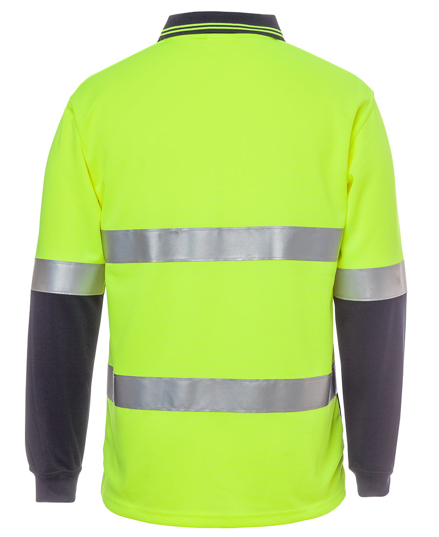JB's Hi Vis L/S (D+N) Traditional Polo - Lime/Navy - Back