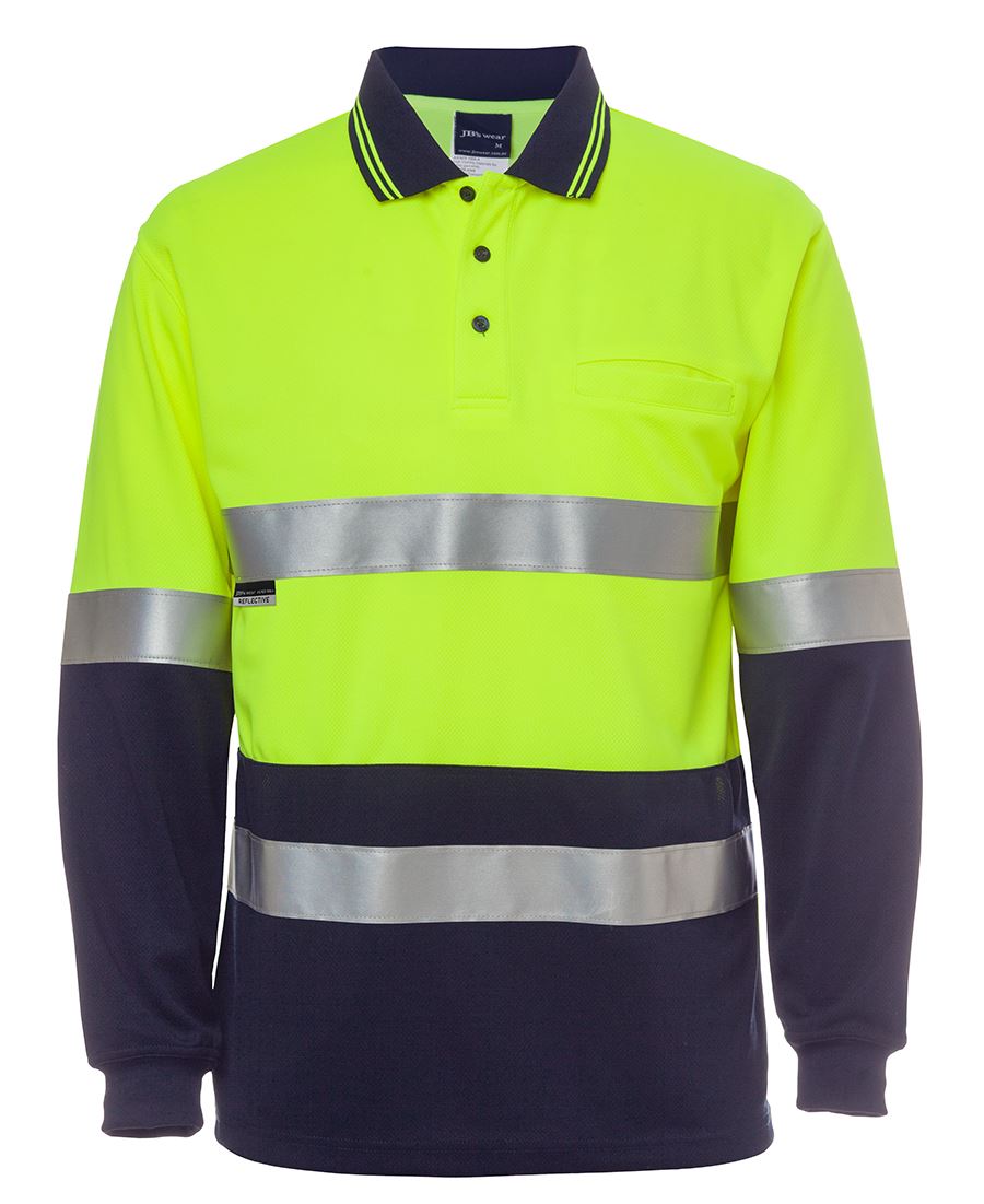 JB's Hi Vis L/S (D+N) Traditional Polo - Lime/Navy - Front