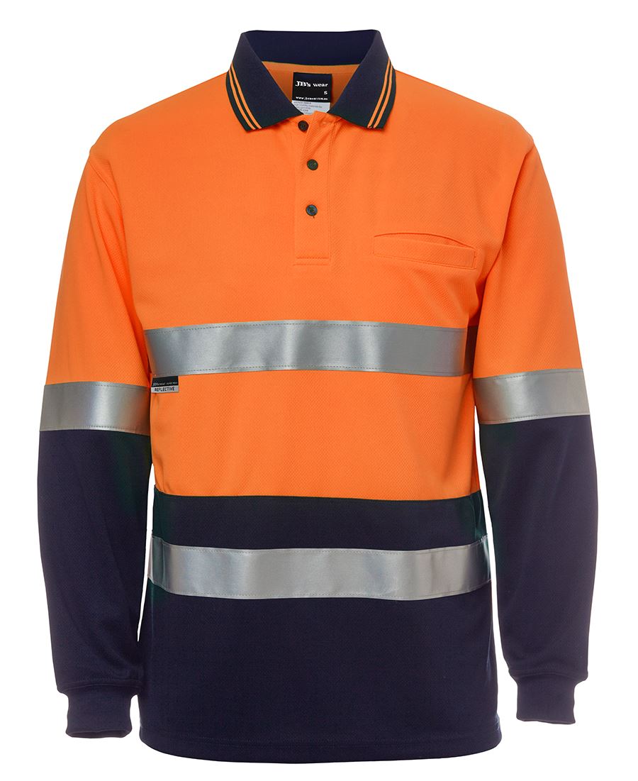 JB's Hi Vis L/S (D+N) Traditional Polo - Orange/Navy - Front