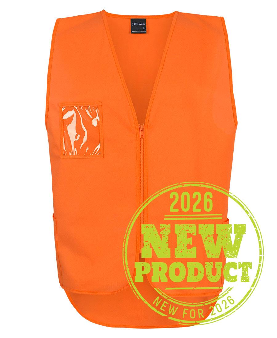 JB's Hi Vis Zip Drop Tail Safety Vest - Orange - Front